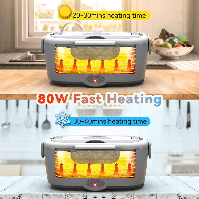 Sitlais Heated Lunch Box for Men&Women - 80W Electric Lunch Box for Adults with Dual 1.5L 304 Stainless Steel Containers Fast Heating Portable Food Warmer for Car&Truck Travel lonchera electrica - Image 4
